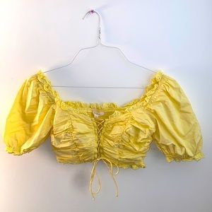 Mable Yellow Lace up Crop Top short sleeve